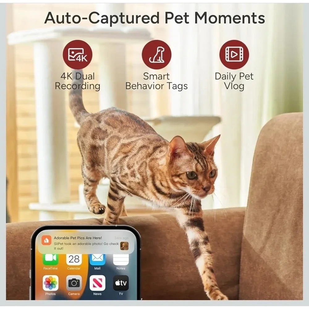PawTrack 4K Pet Camera with Auto Tracking, 360° Pan/270° Tilt, Behavior Alerts &